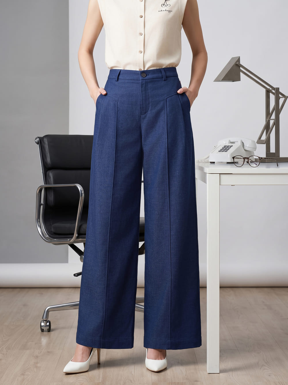 Quần suông denim gân dọc tôn dáng