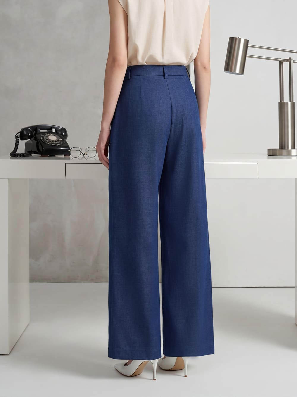 Quần suông denim gân dọc tôn dáng