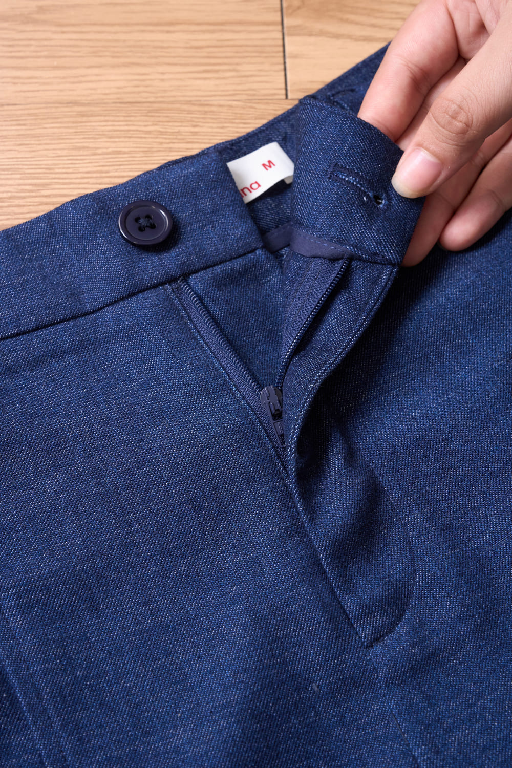 Quần suông denim gân dọc tôn dáng