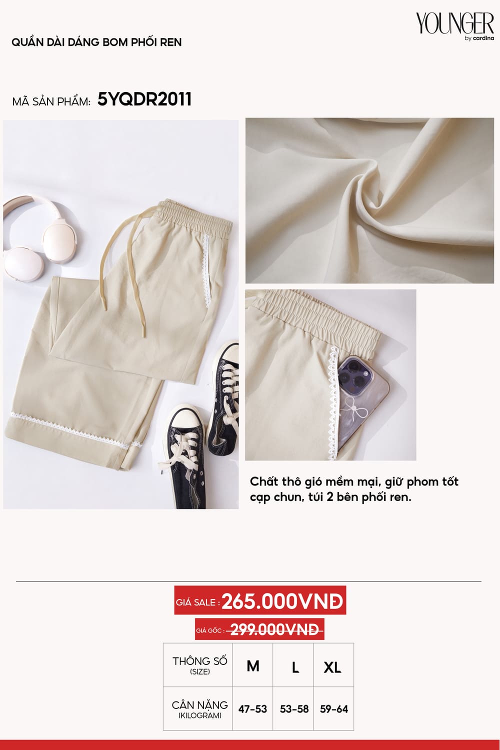 Quần dài dáng bom phối ren