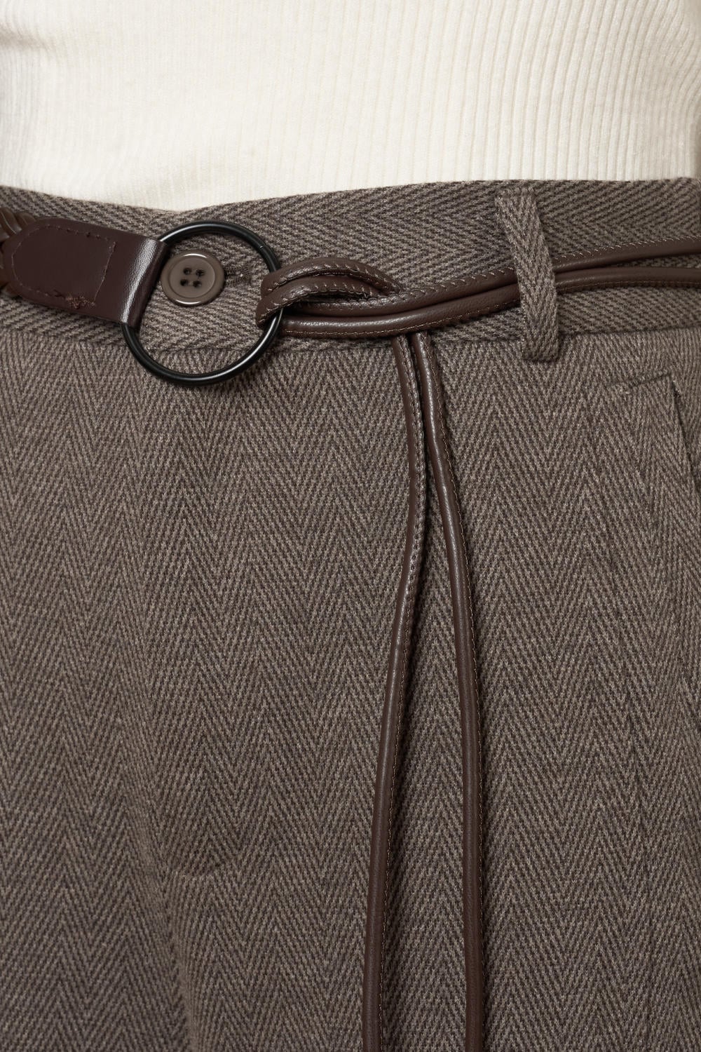 Quần suông dạ xương cá cạp cao kèm thắt lưng thanh lịch