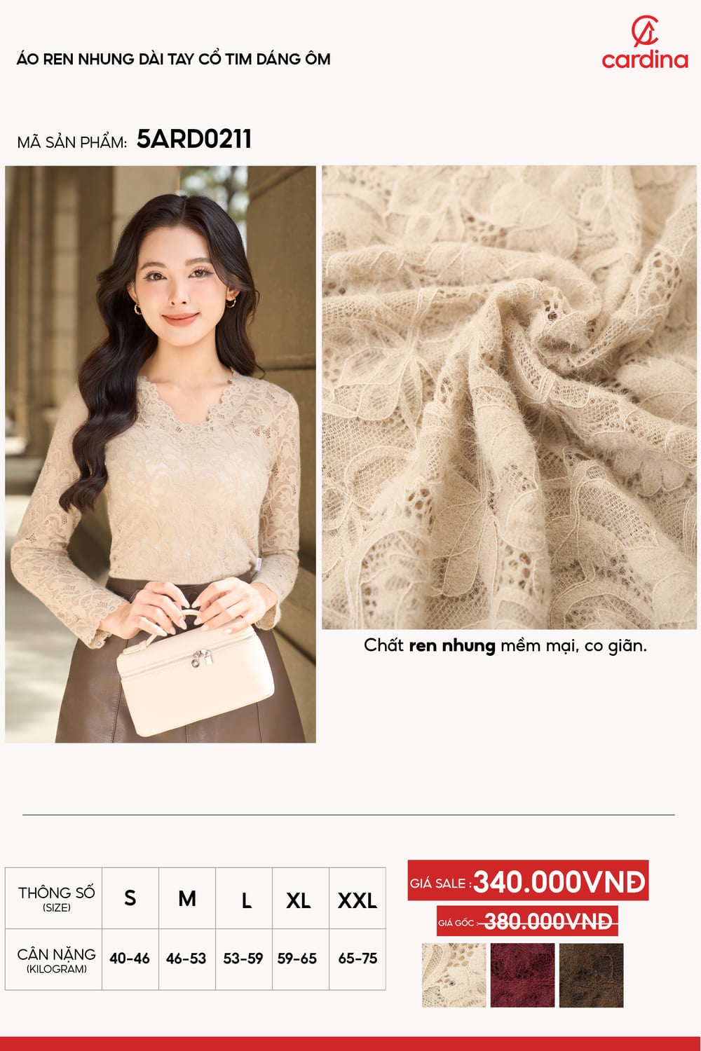 Áo dài tay cổ tim dáng ôm