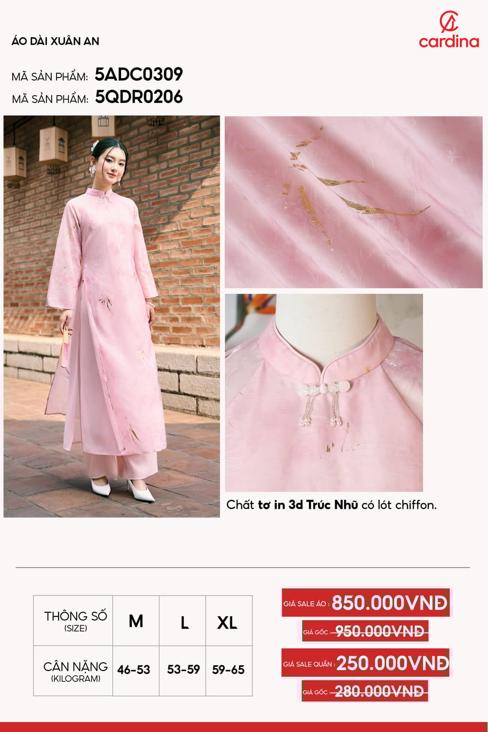 Áo dài Xuân An chất tơ in 3D Trúc Nhũ có lót chiffon