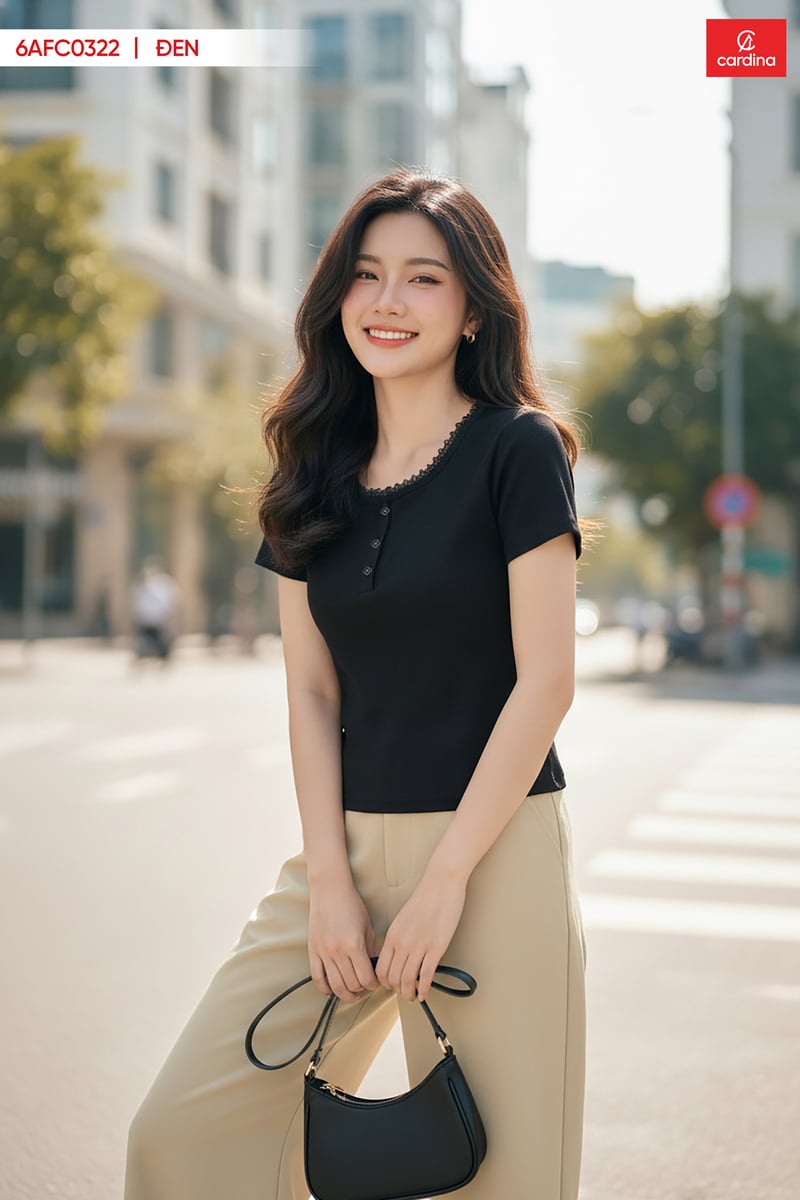 Áo tay cộc cổ trụ phối viền