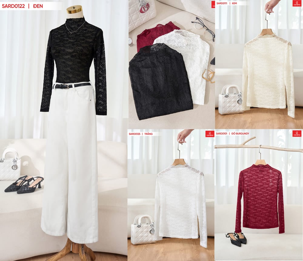 Áo ren dài tay cổ leo