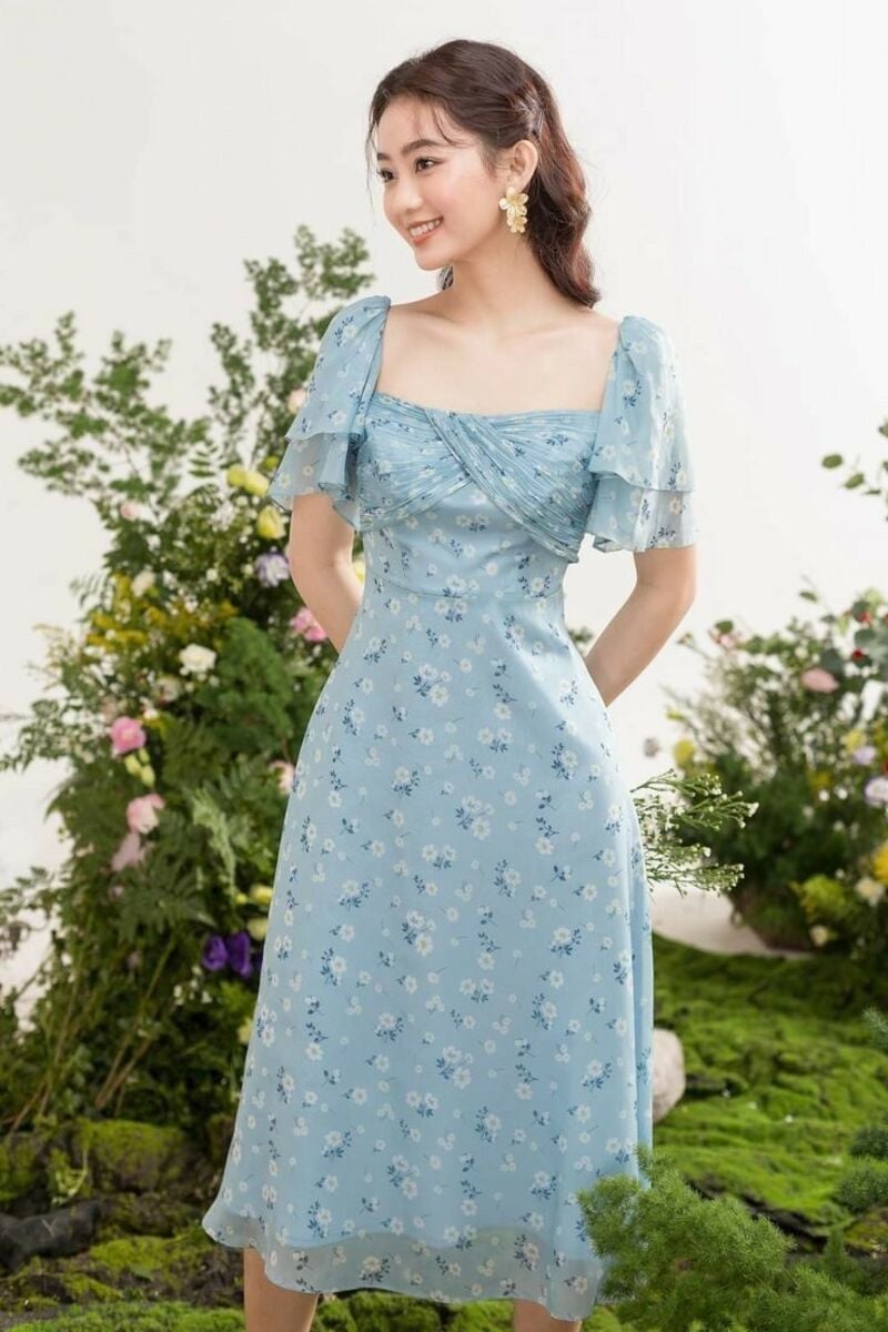 mẫu váy hoa nhí dáng dài hot nhất