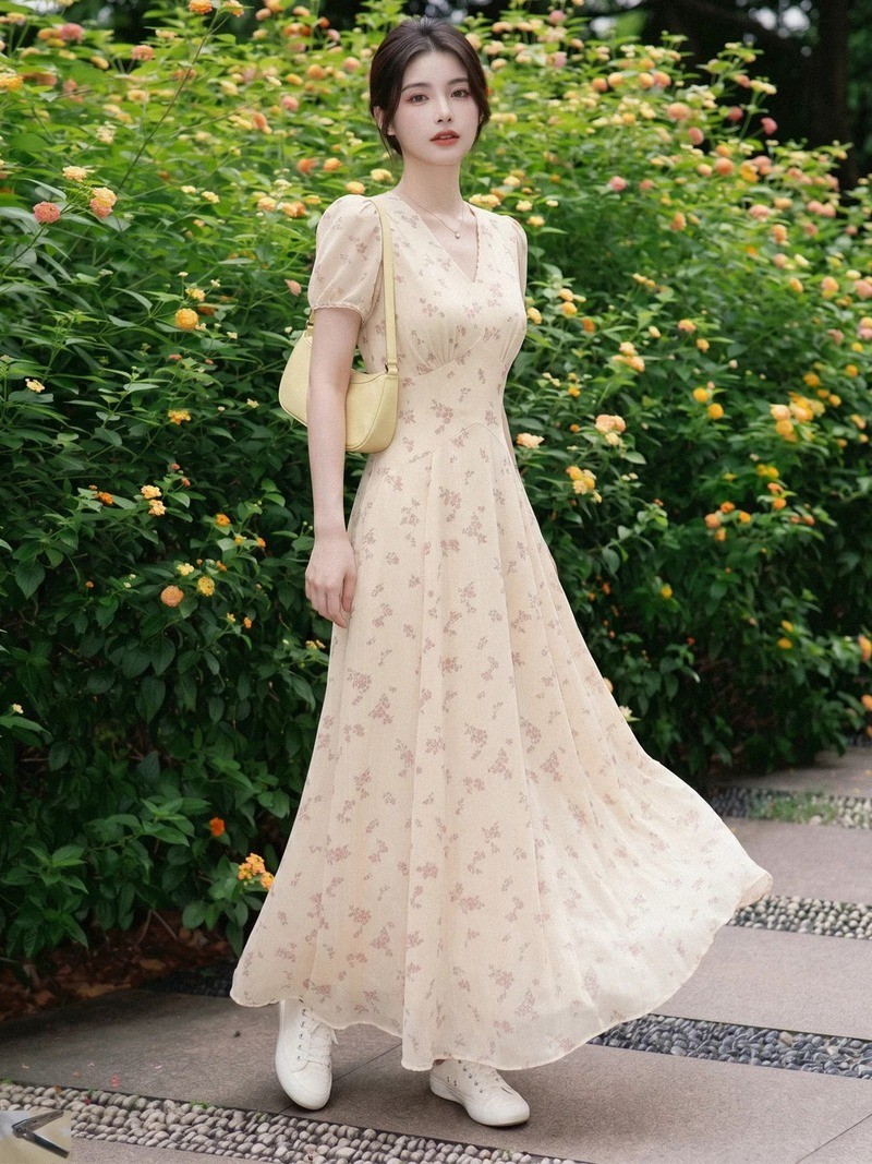 mẫu váy hoa nhí dáng dài hot nhất