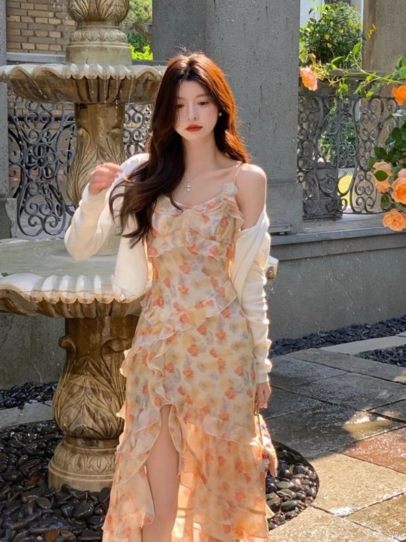 mẫu váy hoa nhí dáng dài hot nhất