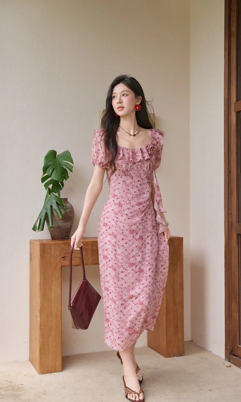 mẫu váy hoa nhí dáng dài hot nhất
