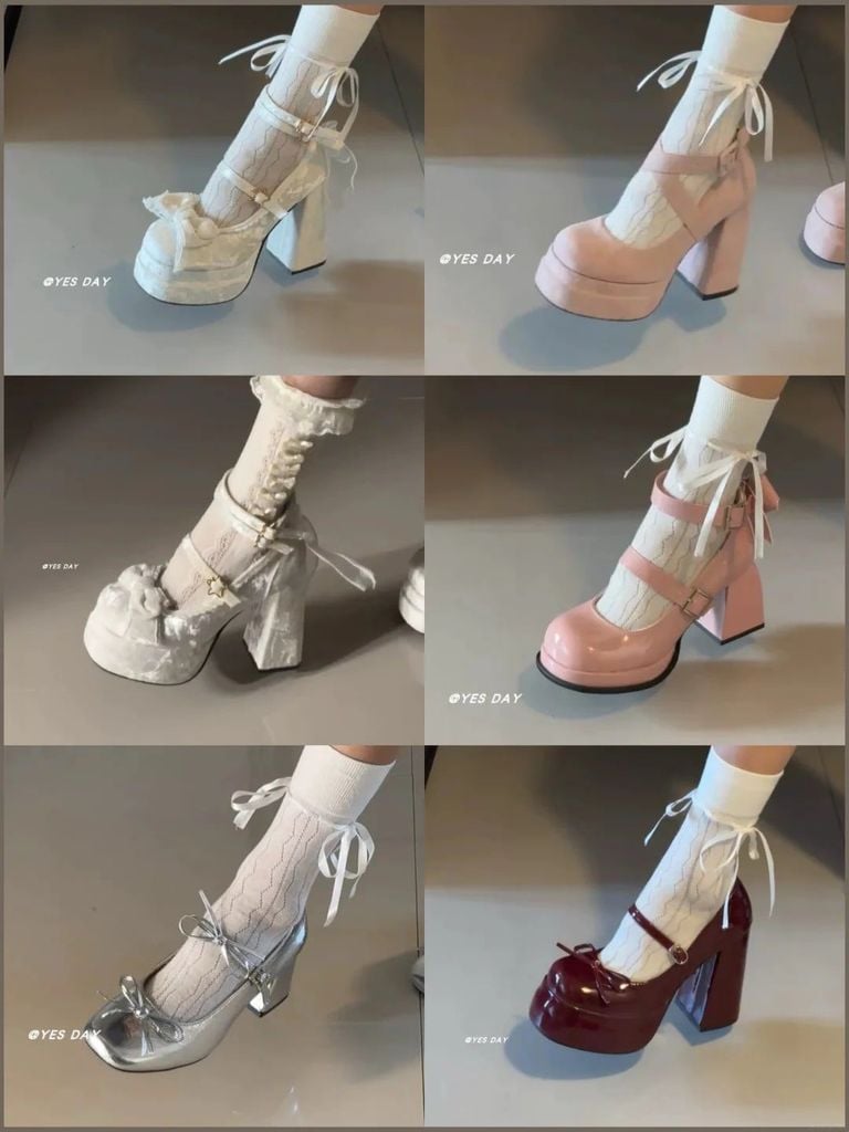 váy lolita kết hợp giày đính nơ