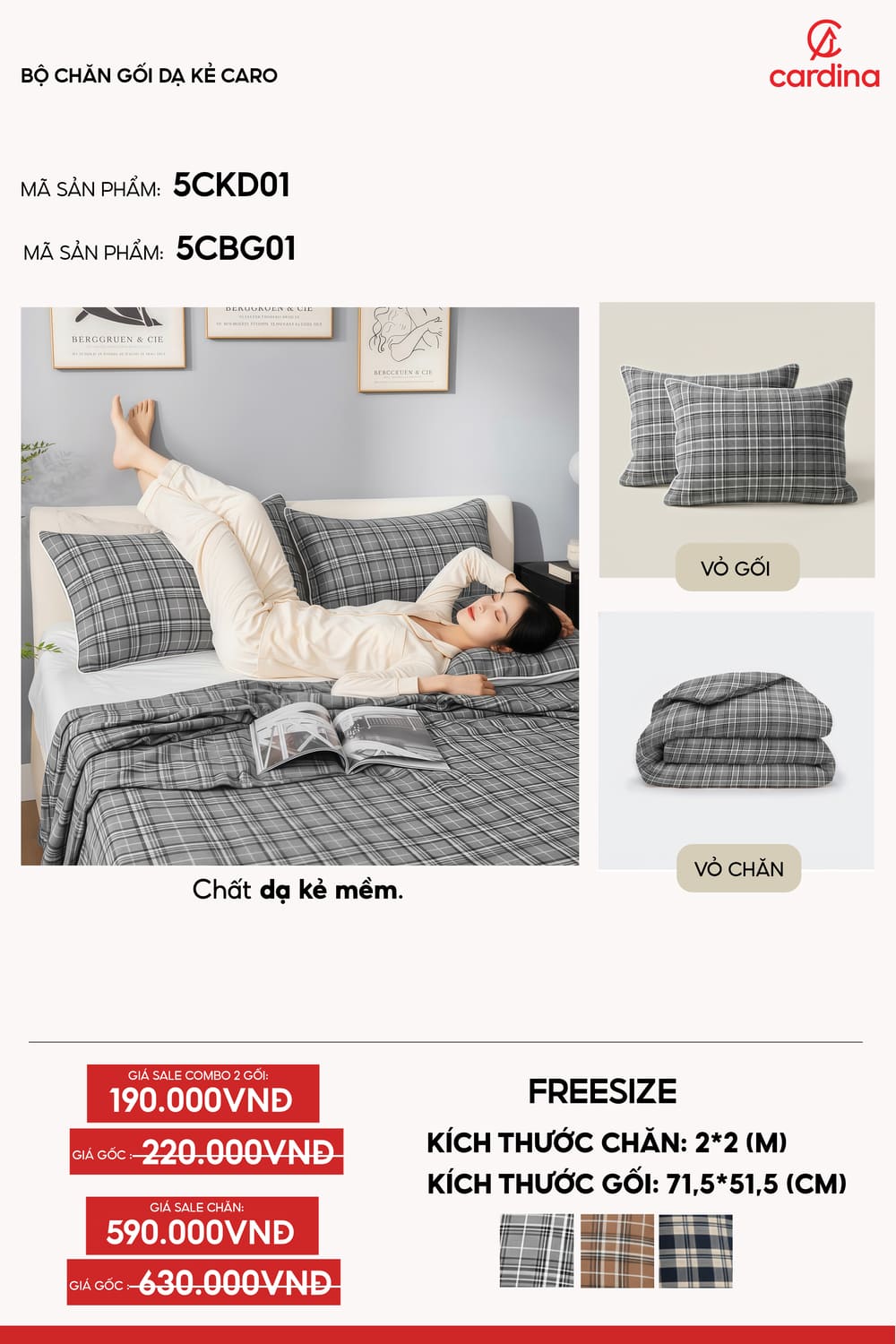 Vỏ chăn Cardina Dòng Home Living Vải dạ Kẻ caro