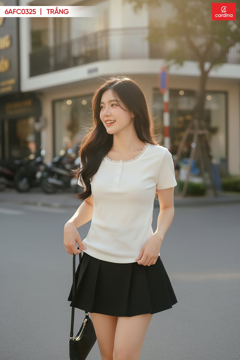 Áo tay cộc cổ trụ phối viền