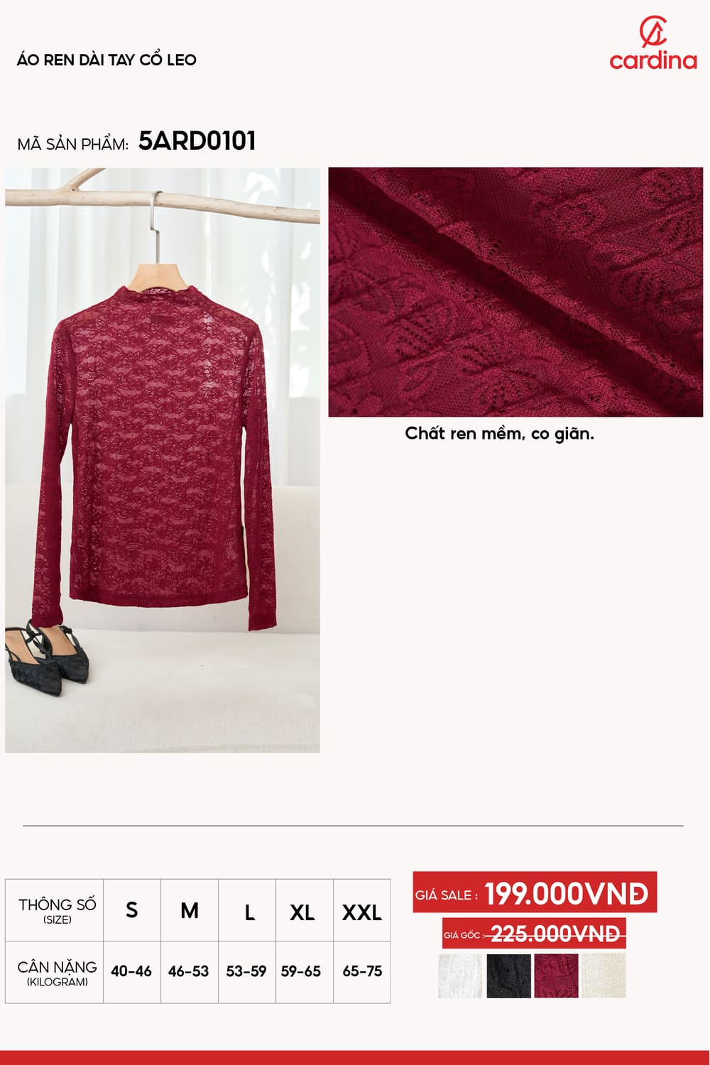 Áo ren dài tay cổ leo