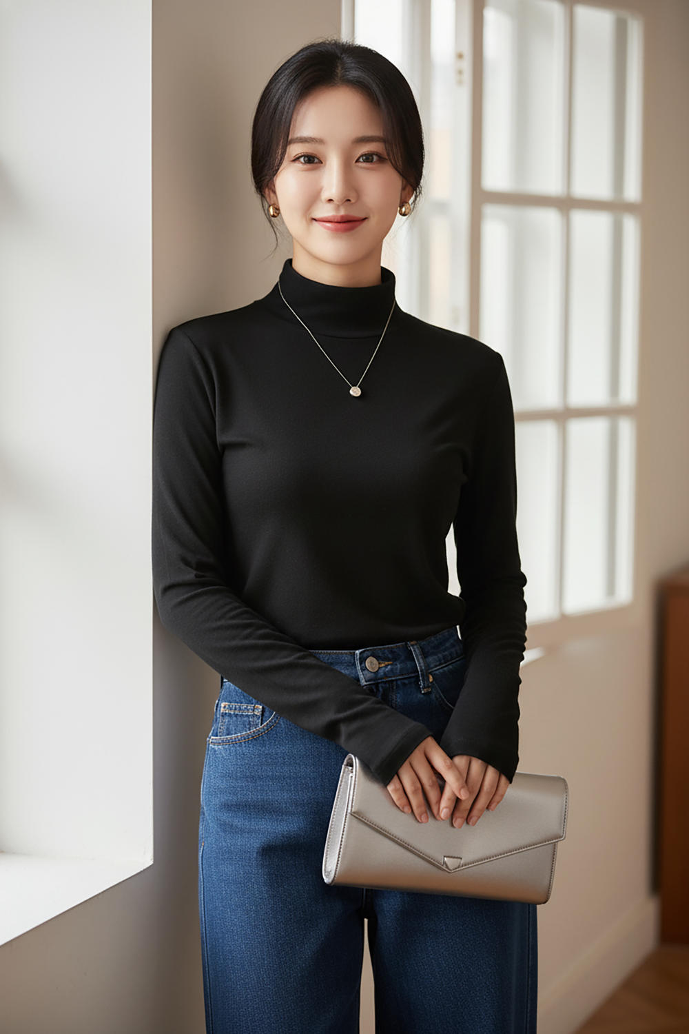 Áo giữ nhiệt nỉ lót lông cừu dài tay cổ lọ ấm áp