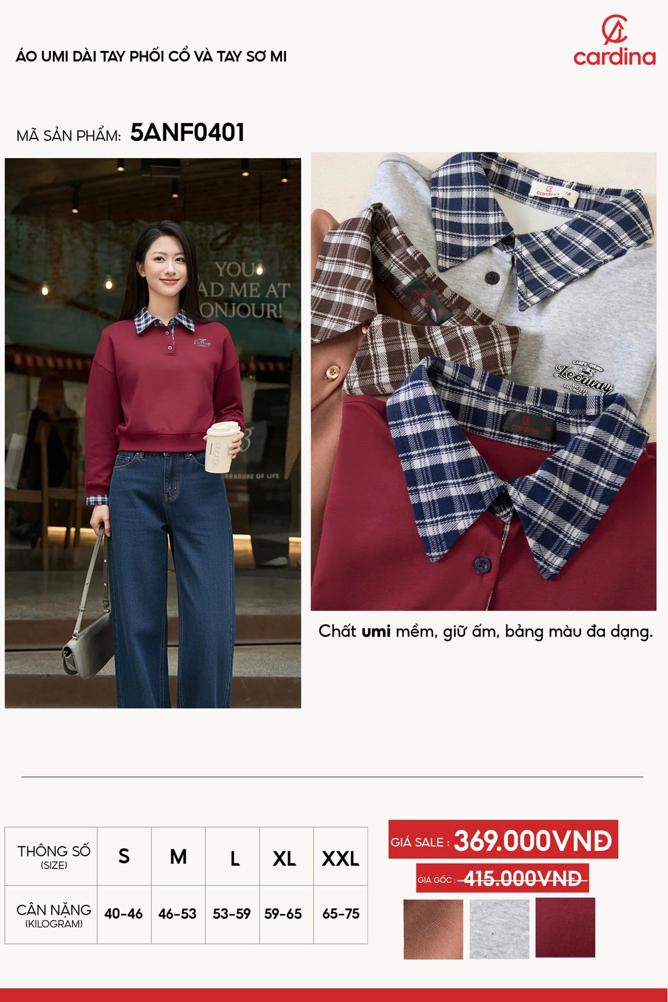 Áo kiểu nữ chất Umi phối cổ tay sơ mi kẻ