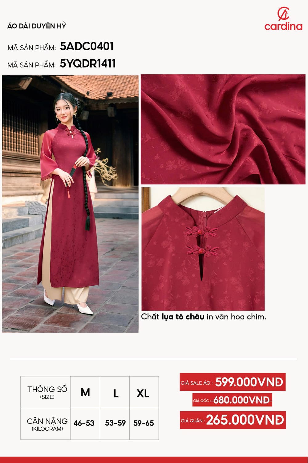 Áo dài Duyên Hỷ chất lụa Tô Châu in vân hoa chìm