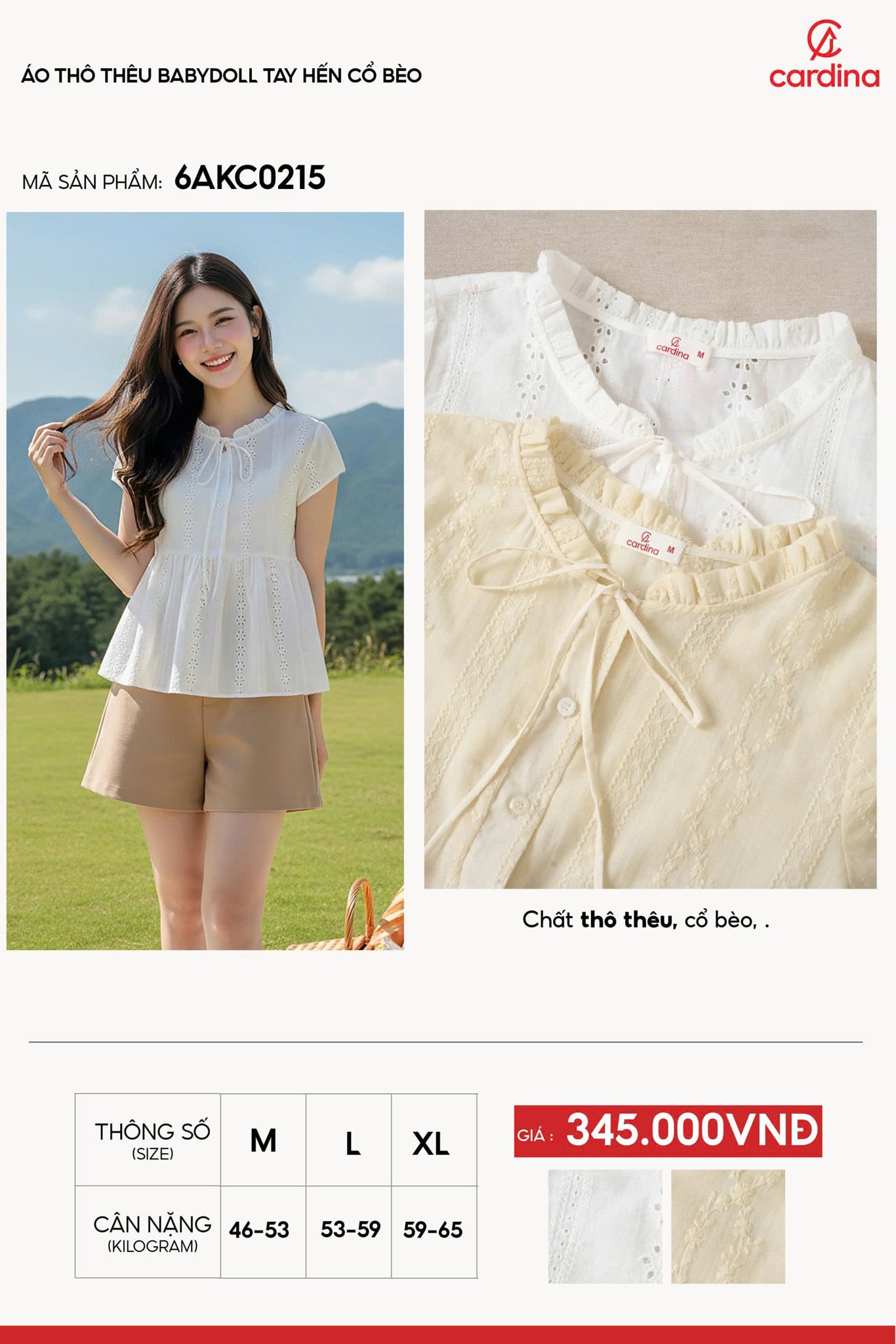 Áo Babydoll vải thô thêu tay hến cổ bèo