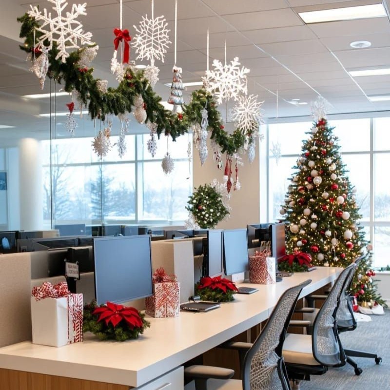 Cách setup góc chụp ảnh Giáng Sinh tại văn phòng.