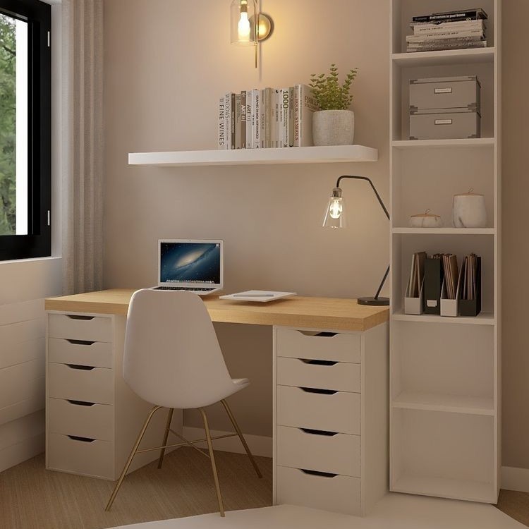 Bàn IKEA kèm hộc tủ - Giải pháp lưu trữ gọn gàng cho phòng làm việc.