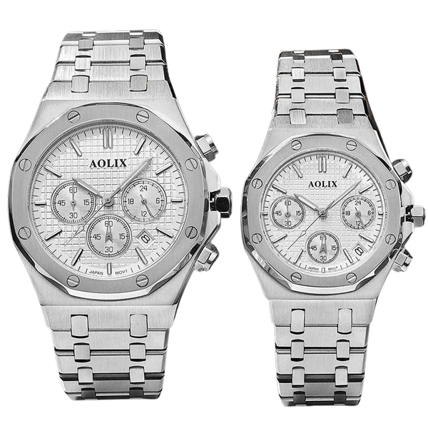 đồng hồ đôi dây thép chronograph 6 kim aolix AL-7092