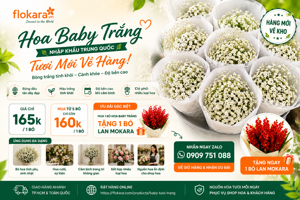🌿 HOA BABY TRẮNG TƯƠI MỚI VỀ HÀNG – ƯU ĐÃI ĐẶC BIỆT CHỈ CÓ TẠI FLOKARA 🌿
