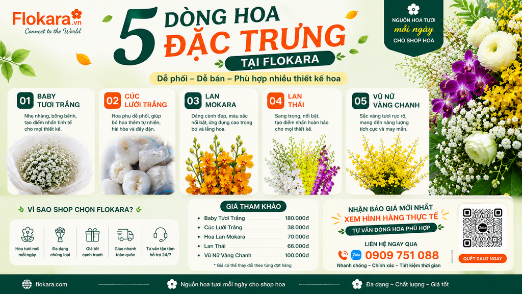 5 DÒNG HOA ĐẶC TRƯNG TẠI FLOKARA – DỄ PHỐI, DỄ ỨNG DỤNG CHO SHOP HOA