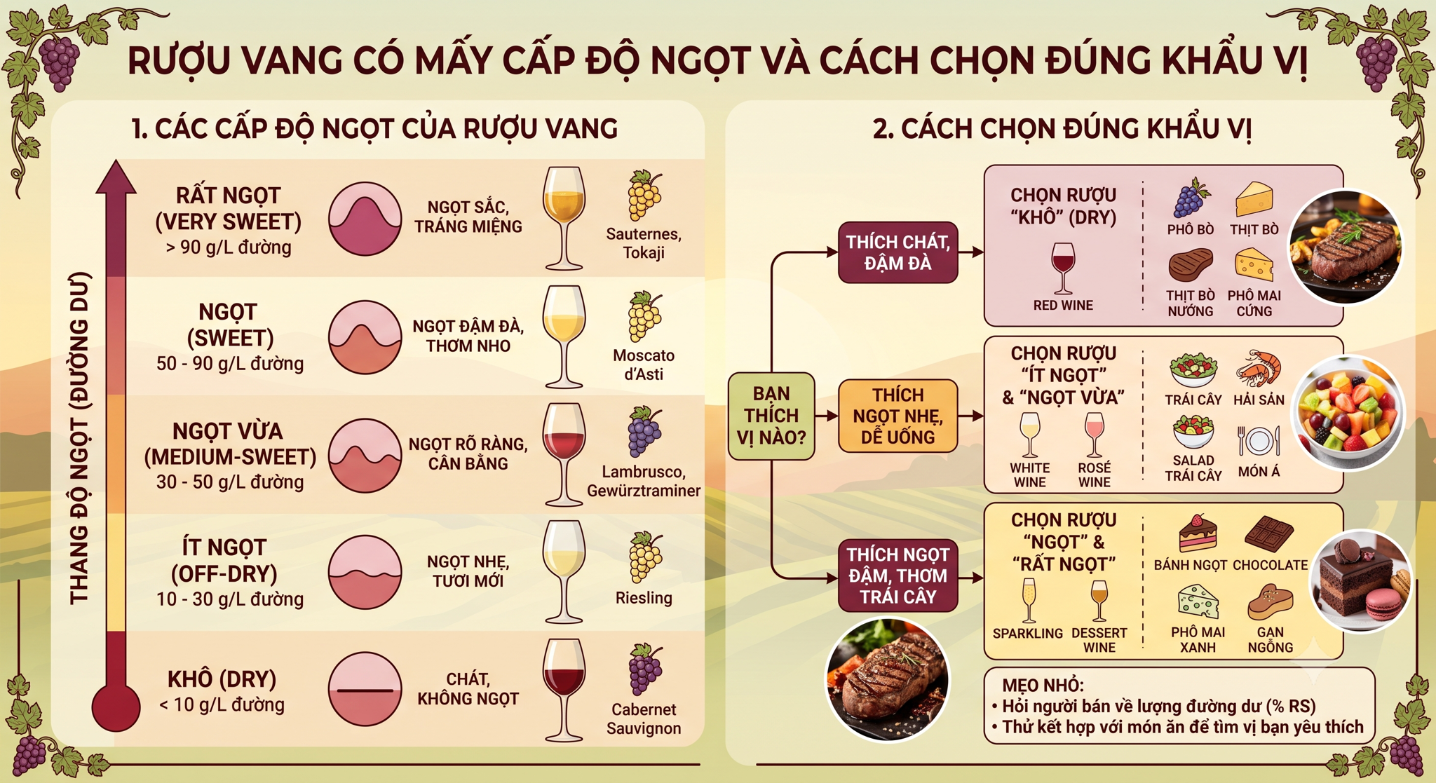 Rượu vang có mấy cấp độ ngọt và cách chọn đúng khẩu vị
