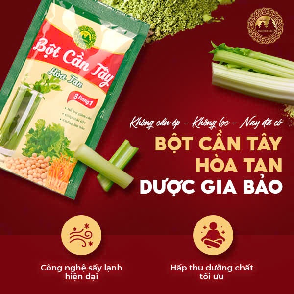 Bột cần tây hòa tan Dược Gia Bảo - công nghệ sấy lạnh hiện đại