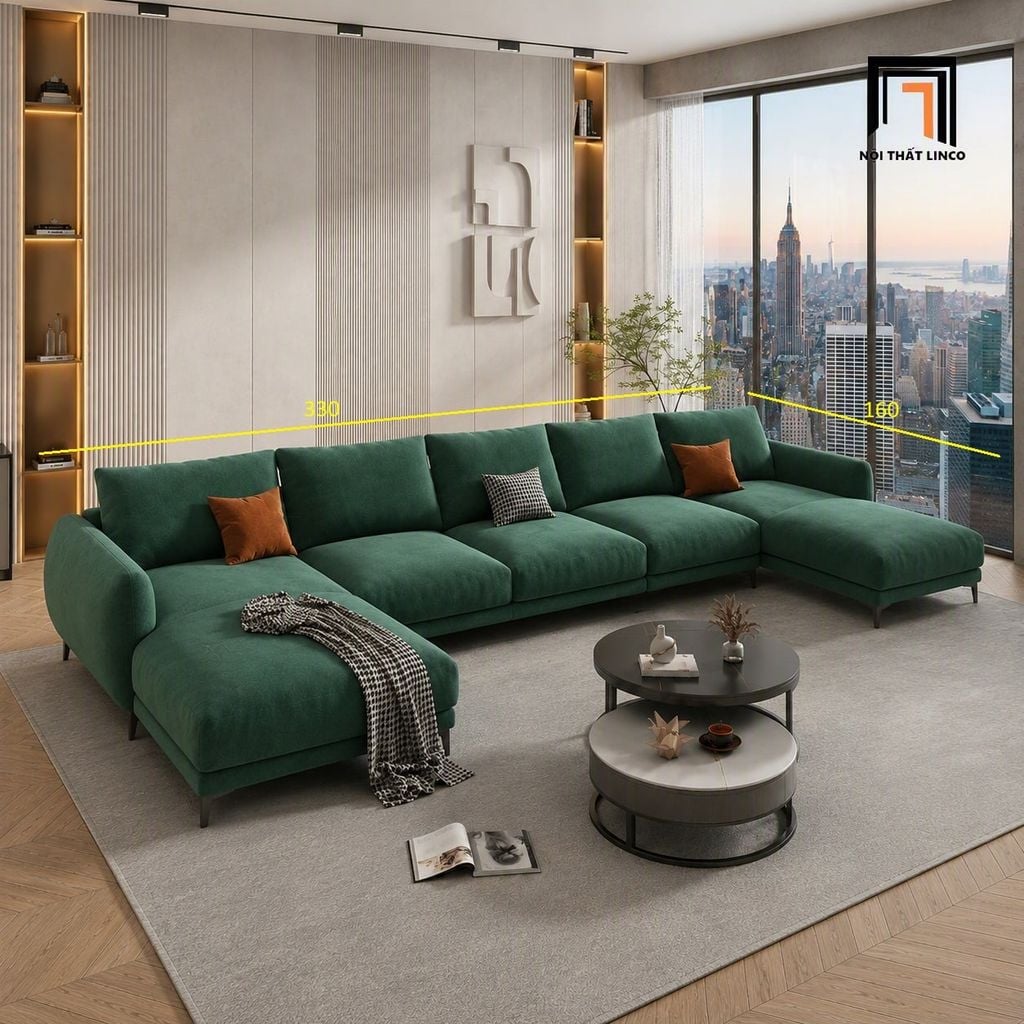 sofa chữ U dài 3m3 chung cư đẹp