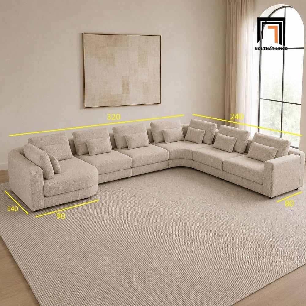 sofa dài chữ U 3m2 vải nỉ