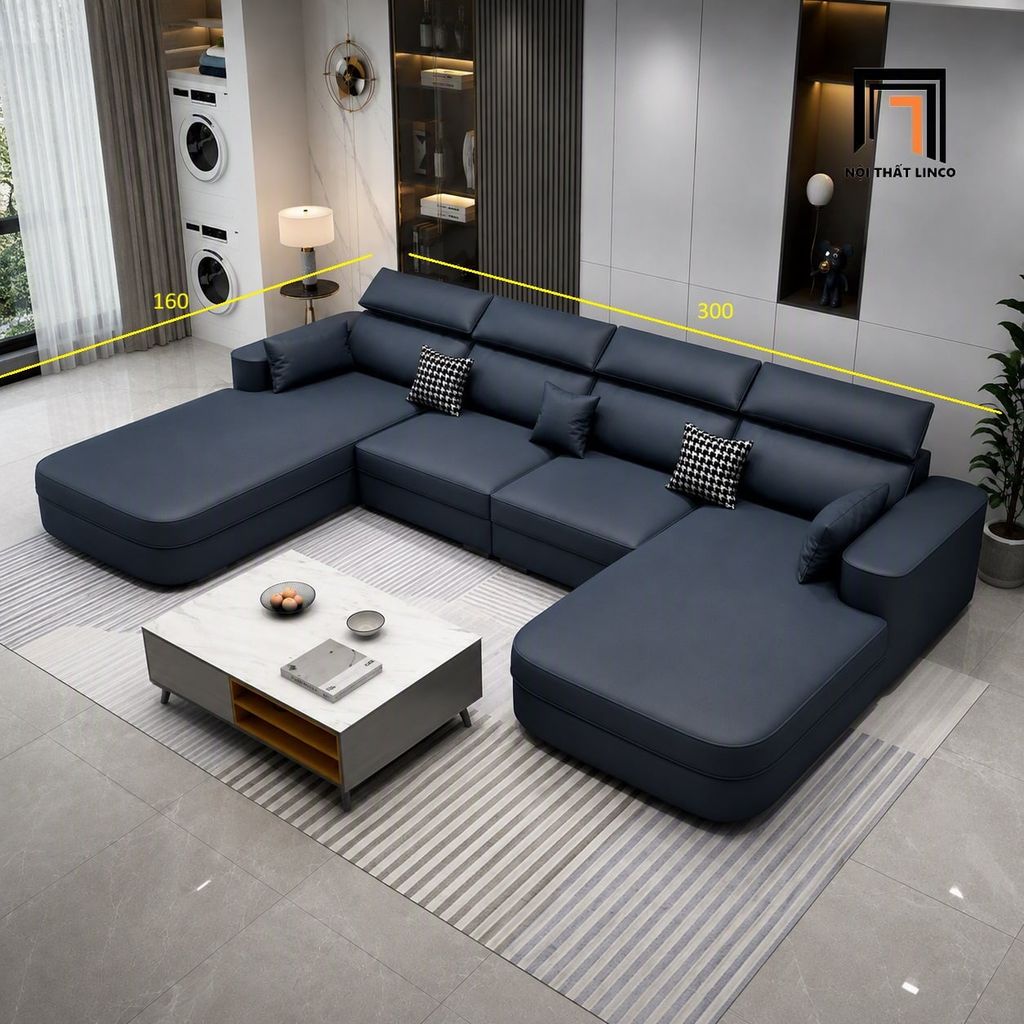sofa chữ U dài 3m bọc da