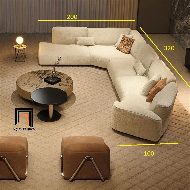 sofa dài chữ U 3m2 trắng kem
