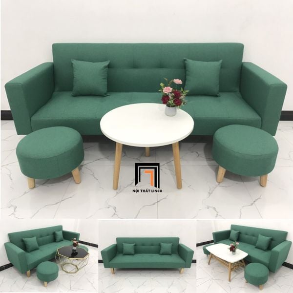 sofa, ghế sofa, sofa giường, sofa bed, bộ ghế sofa giường xanh ngọc, sofa vải bố, ghế sofa giường nằm