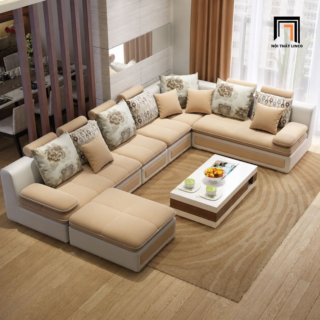 sofa chữ U dài 3m màu be
