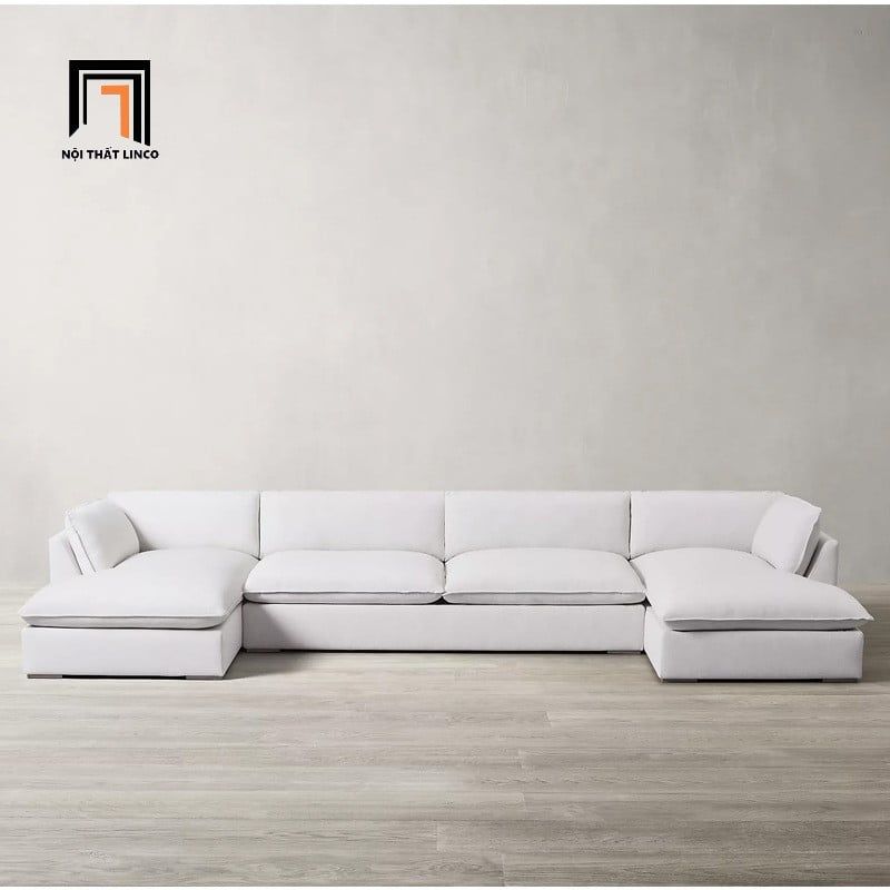 sofa chữ U dài 3m vải nhung trắng