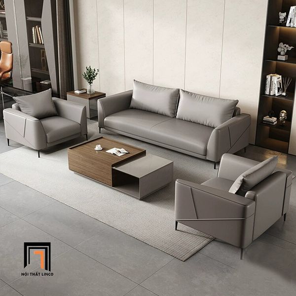 sofa, ghế sofa, bộ ghế sofa da, set ghế sofa văn phòng, bộ ghế sofa công sở, sofa da màu xám sang trọng