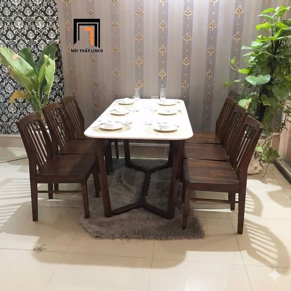 bàn ăn, bộ bàn ăn 6 ghế gỗ cao su, set bàn ghế ăn giá rẻ, bộ bàn ăn phòng bếp đẹp, bàn ăn gỗ màu nâu hiện đại