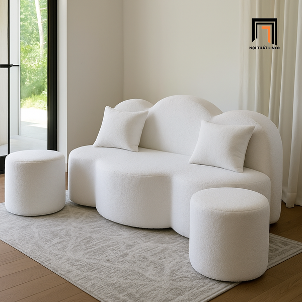 sofa, ghế sofa, sofa băng cong, ghế sofa màu trắng kem, sofa băng xinh xắn, sofa cong gia đình, sofa băng 1m4 cho khách ngồi