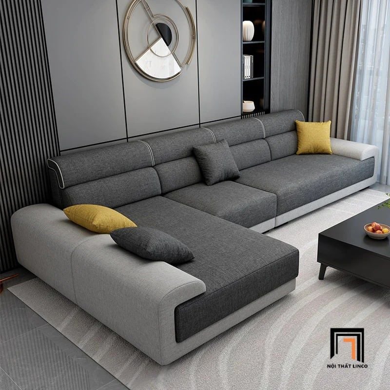 sofa dài chữ 3m2 phối màu vải