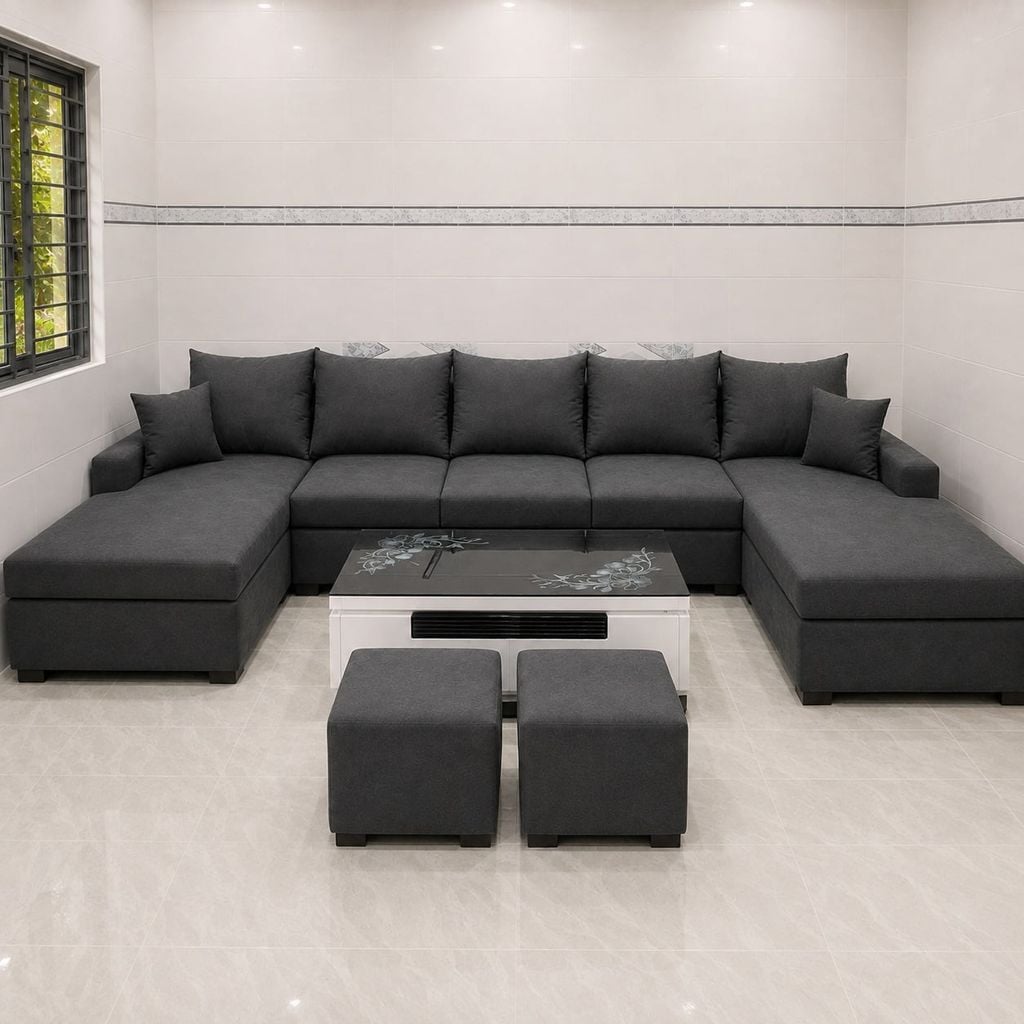 sofa chữ U dài 3m2 xám đậm