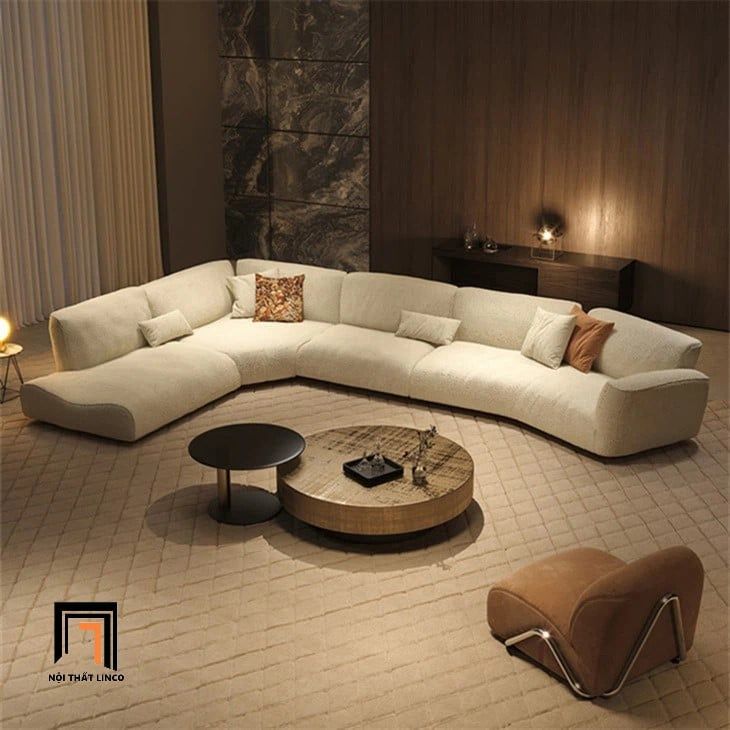 sofa dài chữ U 3m2 trắng kem
