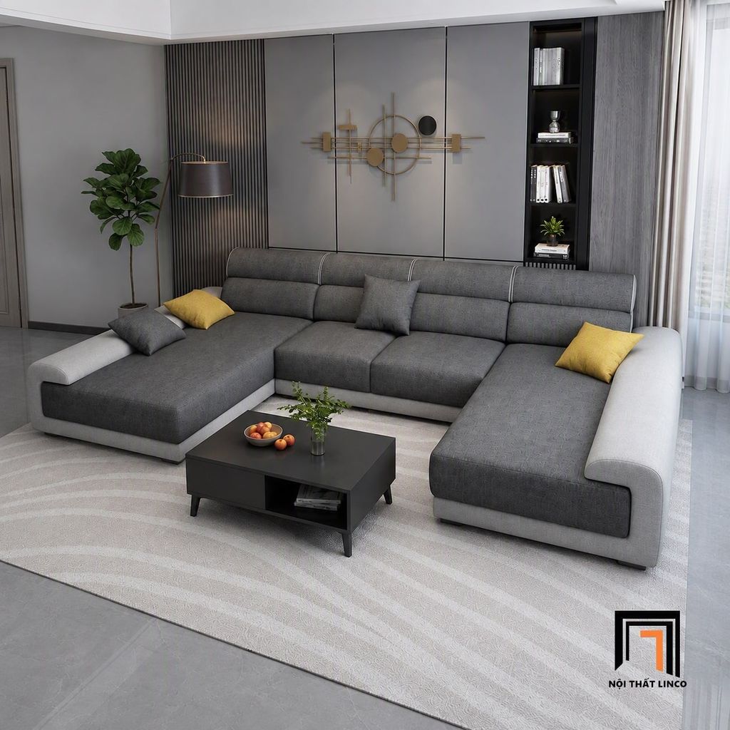 sofa dài chữ 3m2 phối màu vải