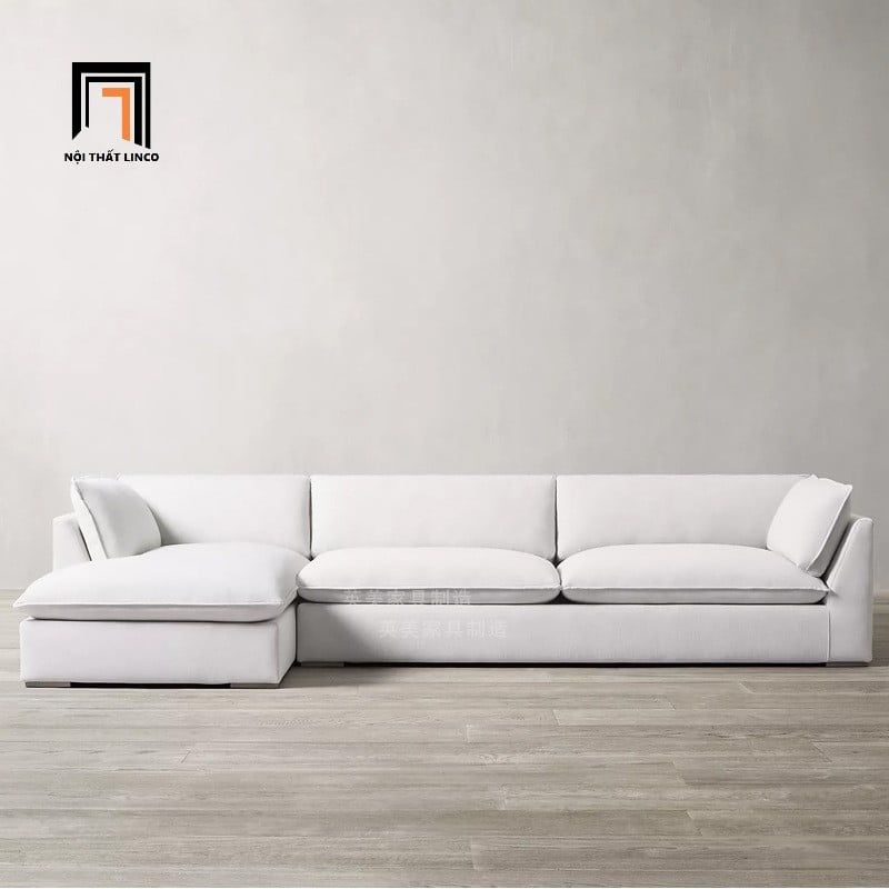 sofa chữ U dài 3m vải nhung trắng