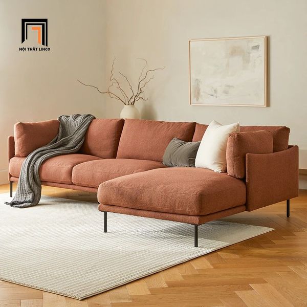 sofa, ghế sofa, bộ ghế sofa góc chữ l vải nỉ màu cam, sofa góc 2m2 x 1m6 phòng khách giá rẻ, ghế sofa đẹp