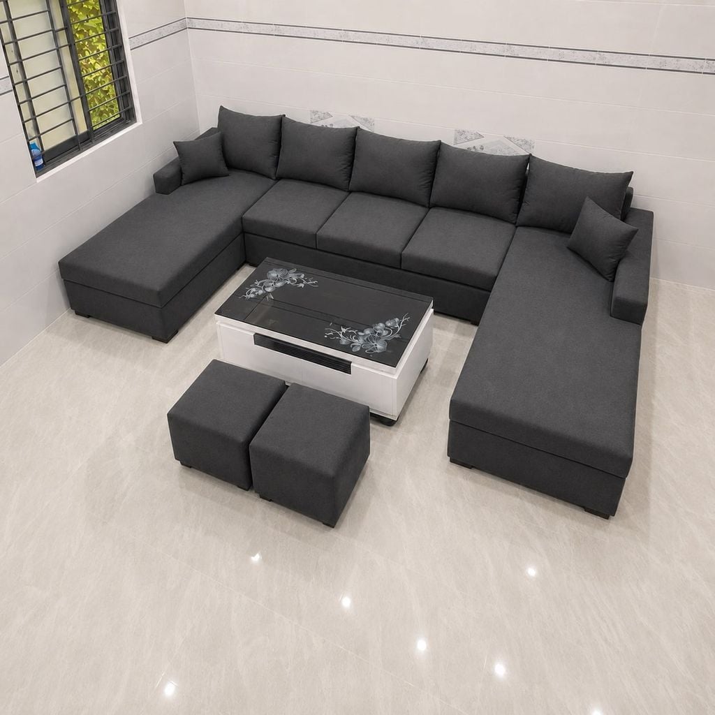 sofa chữ U dài 3m2 xám đậm