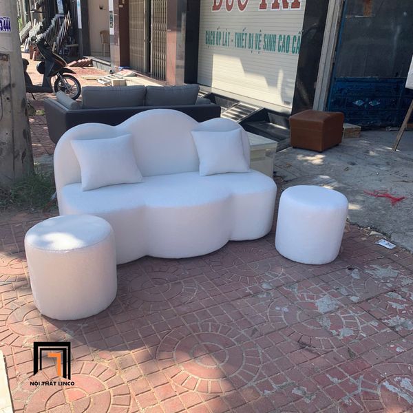 sofa, ghế sofa, sofa băng cong, ghế sofa màu trắng kem, sofa băng xinh xắn, sofa cong gia đình, sofa băng 1m4 cho khách ngồi