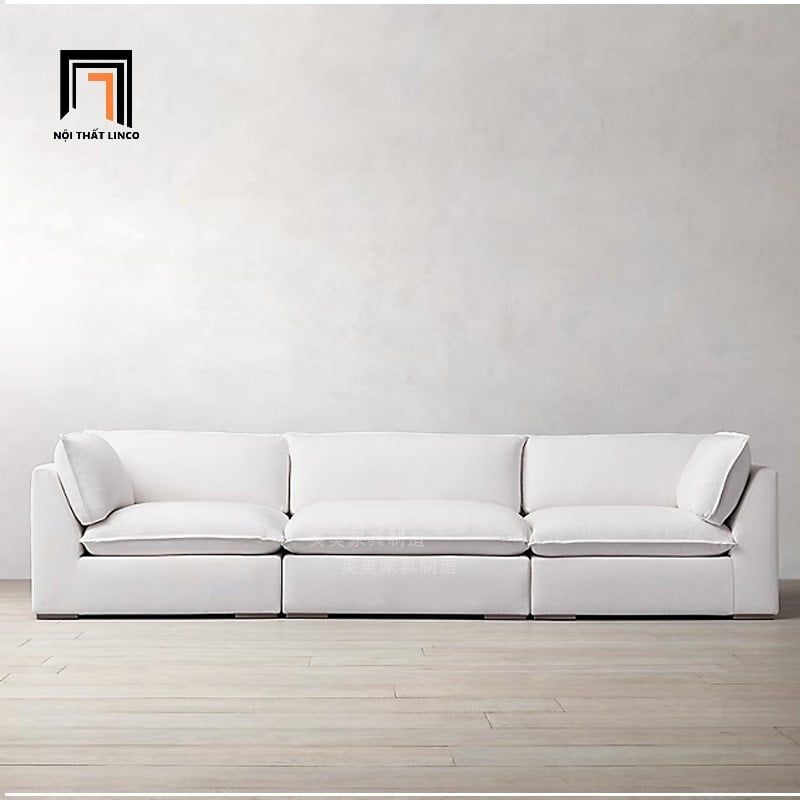sofa chữ U dài 3m vải nhung trắng