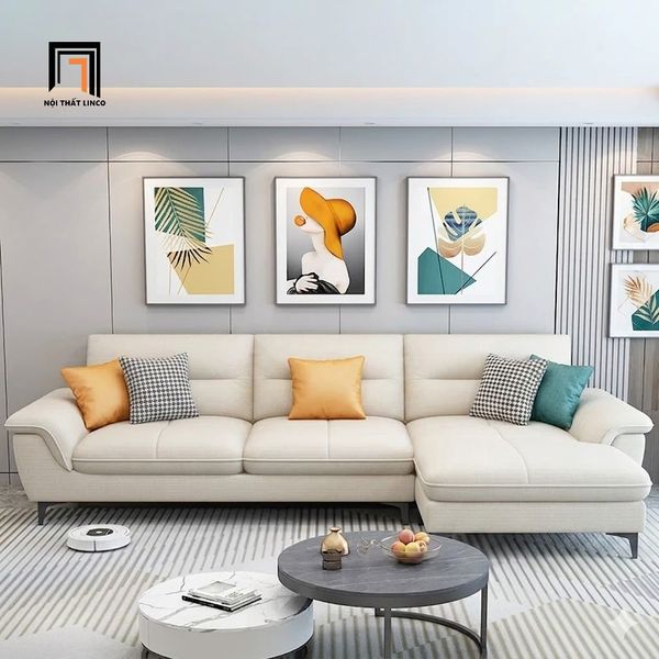 sofa, ghế sofa, sofa góc l 2m4 x 1m6, bộ ghế sofa góc phòng khách trắng kem, ghế sofa trẻ trung, sofa đẹp