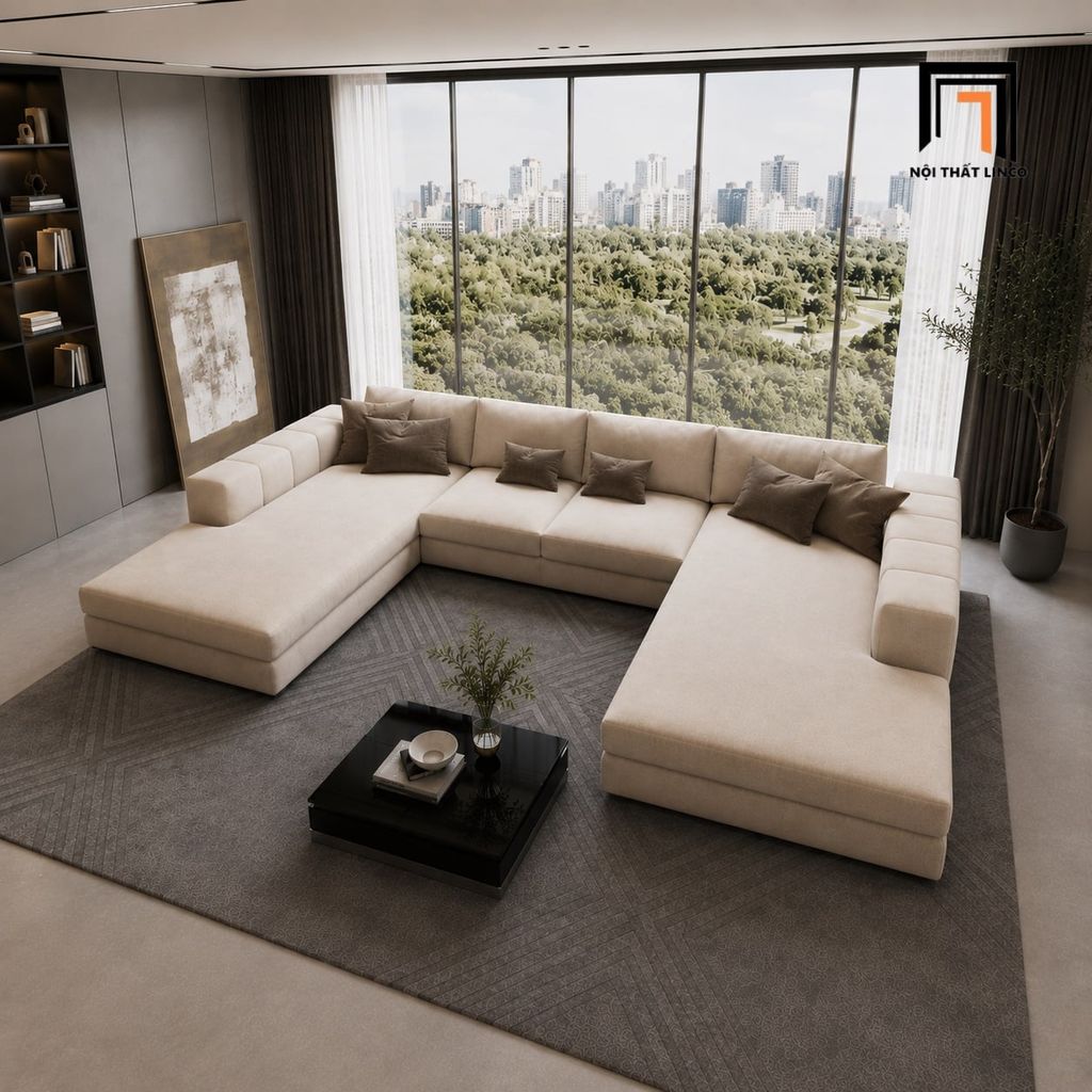 sofa dài chữ 3m gia đình