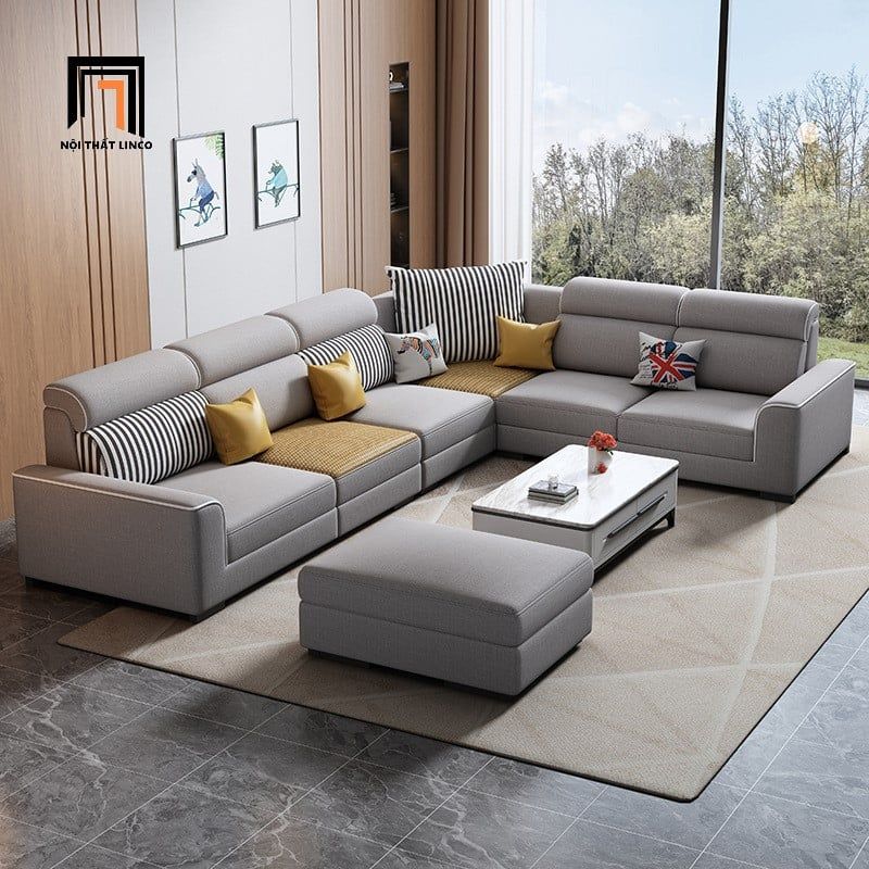 sofa vải nỉ xám trắng 3m5